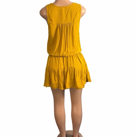 Ramy Brook Golden Yellow Textured Perry Mini Blouson Sleeveless Mini Dress - Picture 7 of 11